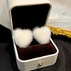 French Gentle White Plush Stud Earrings, Simple And Advanced Sense, Light Luxury Temperament, Hairball Earrings For Women