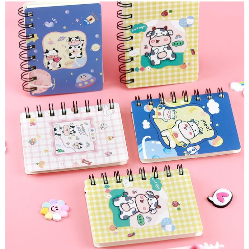 Kawai Cartoon Animal Rollover Coil Notebook Portable Cute Cow Mini Notepad Portable Pocket Office School Supplies Stationery