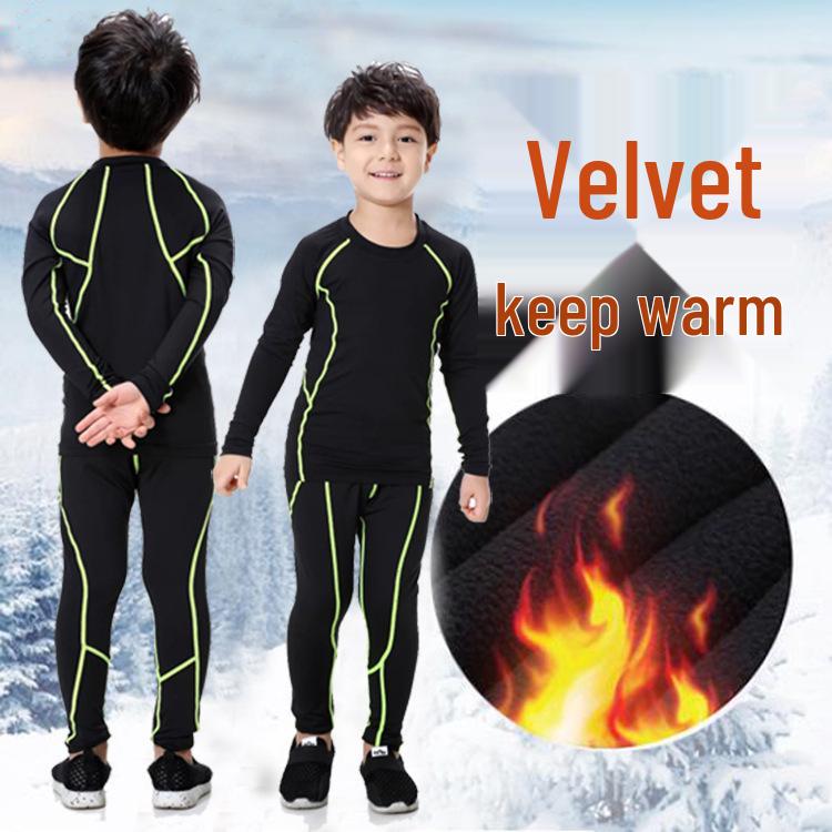 Men's and Kids' Quick-Dry Velvet Sportswear Set: Long Sleeve Tight-Fit for Running and Fitness