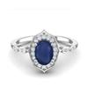 7X5mm Oval Blue Sapphire 925 Sterling Silver Halo Designer Engagement Women Ring