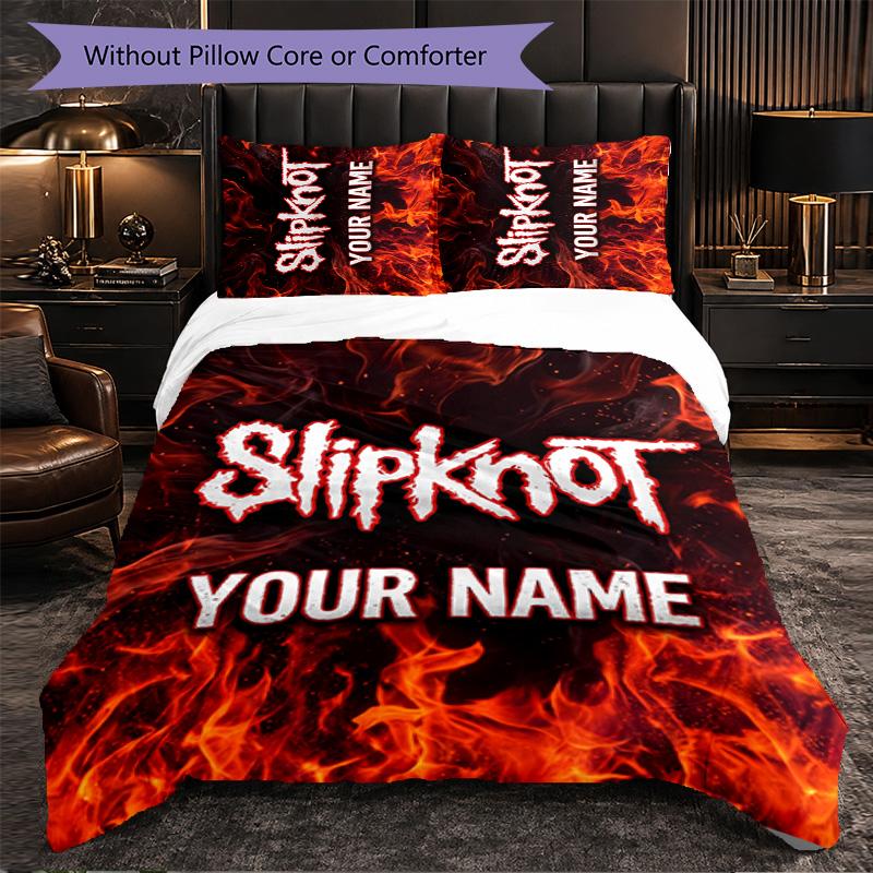Set Biancheria da Letto Personalizzato Slipknot con Nome, 1 Copripiumino & 2 Federe, Regalo Personalizzato per Camera da Letto