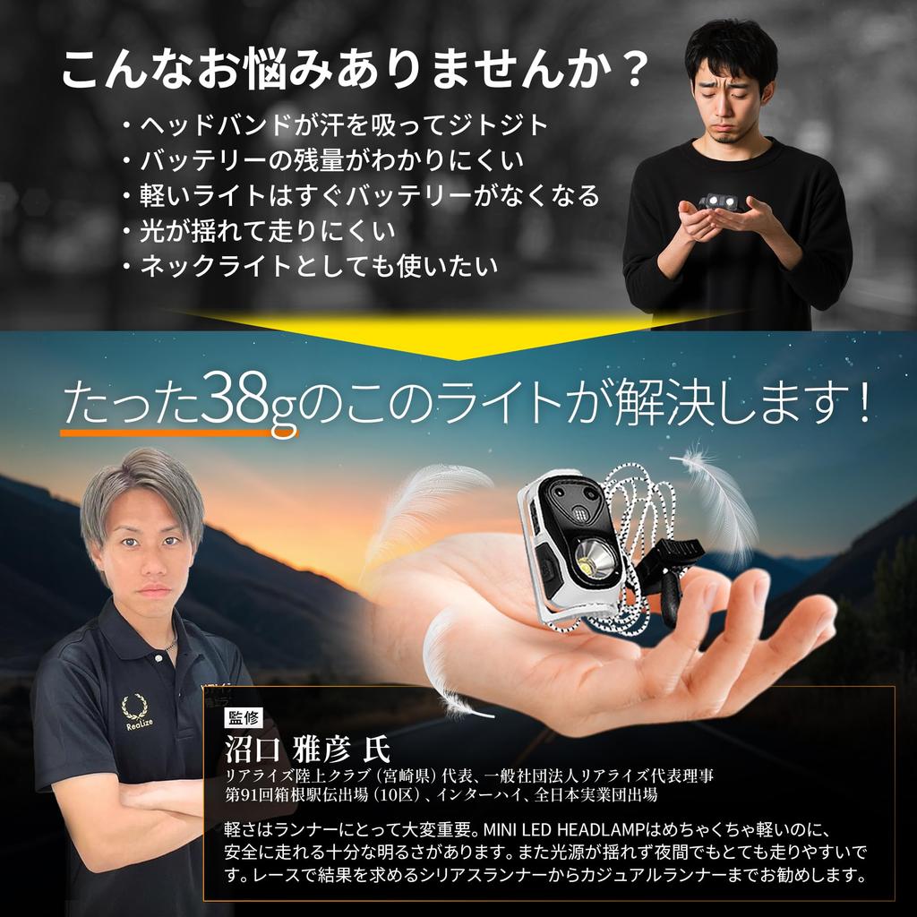 TeamOneDay by Hakone Ekiden Rechargeable Lightweight 220 for Outdoor Sensor MINI LED Perfect [Supervised Runners] Headlight, 38g, Lumens, Waterproof,