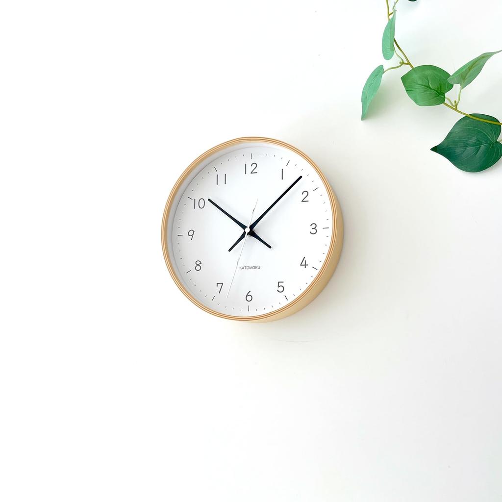 KATOMOKU plywood clock 22 Black km-121BKRC Wall Clock, Continuous Second Hand, Diameter 25.2cm (Radio-controlled clock)