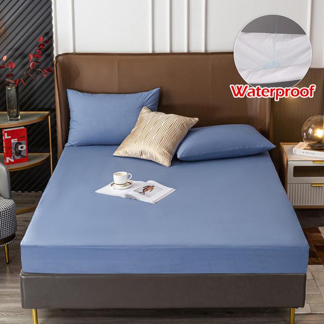 Solid Water Resist Mattress Cover Protector Elastic Band Sanding Breathable Anti -Mite Bed Cover Mattresses Queen King For Home Use