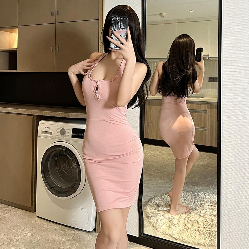 Sexy lingerie Passionate hot uniform temptation Slim fit hip wrap neck nightdress small chest show big open gear free