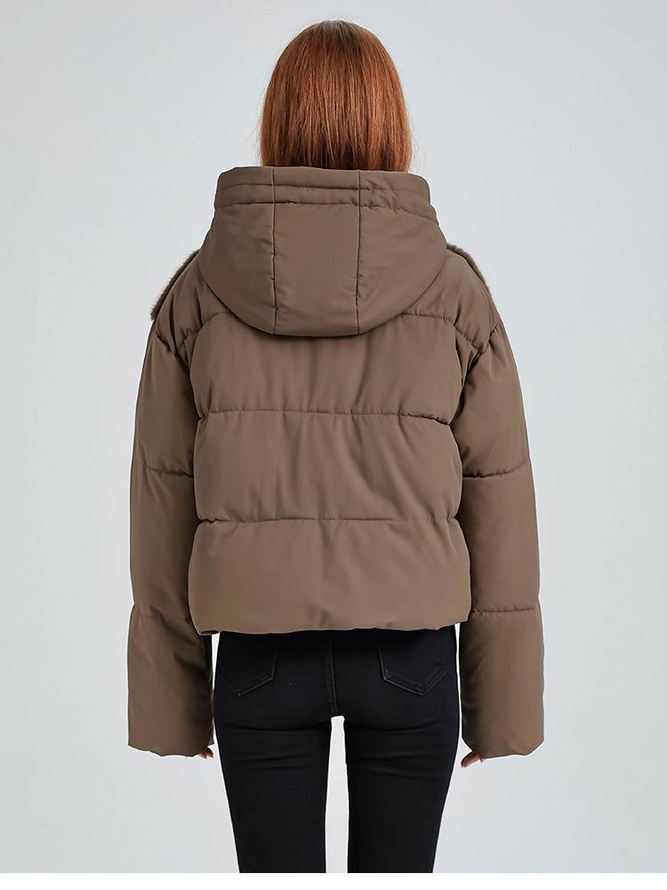 Winter Short Hooded Lamb Wool Stitching Warm Down Jacket