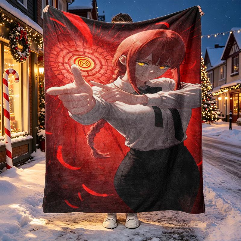 Makima Chainsaw Man Pattern Blanket for Home Decoration, Bed, Sofa, Car Travel, Camping, Suitable for All Seasons, Birthday Christmas Gift
