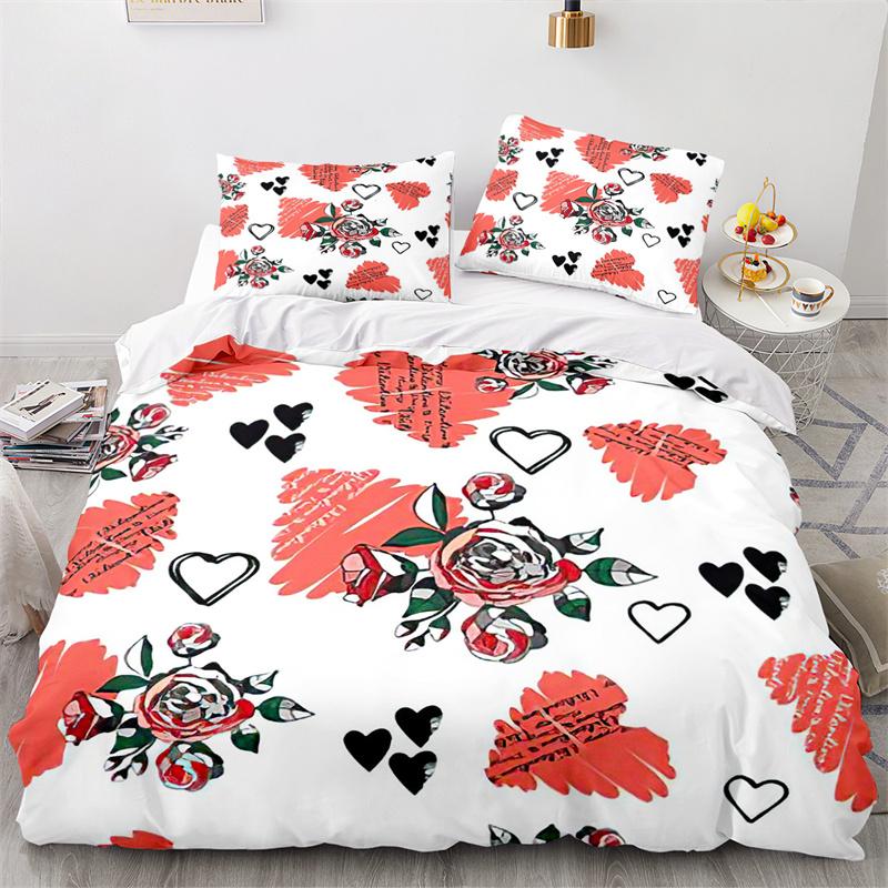 Love Heart Duvet Cover Romantic Theme Bedding Set Microfiber Cartoon Comforter Cover Full King Queen For Girls Teen Adult Gifts