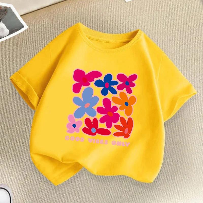 Children Shirt Summer Flower Graphic Print Children T-shirt Girls Boys Kids Clothes Comfortable Cute Short Sleeve Crewneck Tops T-shirts 100 жёлтый