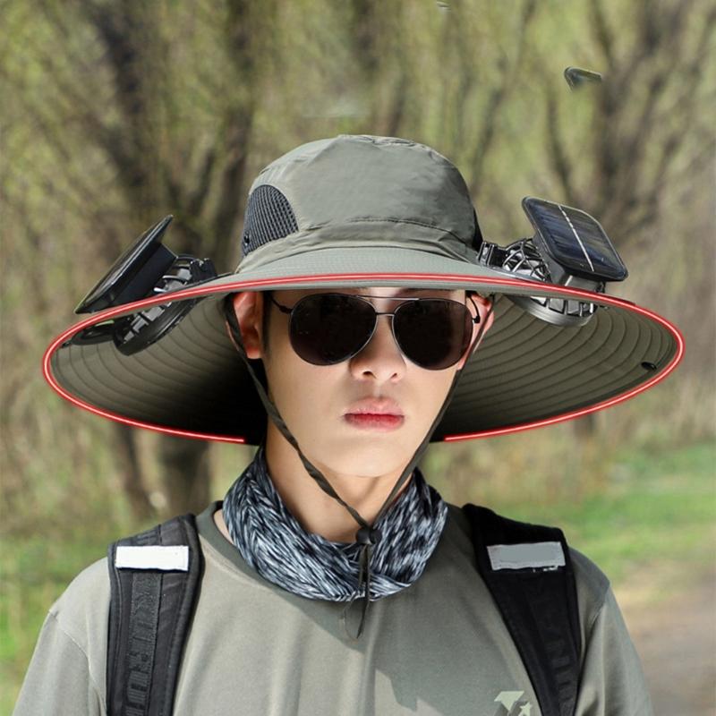 Fishing Hat for Adult with USB Cooling Fan Solar Powered Fan Hat Waterproof Sun Protective Hat for Outdoor Activity