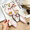 Commuter elegant flower silk scarf women's contrasting color retro printing satin scarf shirt with multi-purpose decorative small scarf