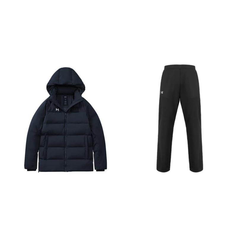 

Under Armour Solid Color Hooded Zip Long Sleeve Mid Waist Elastic Pants Casual Sports Suit Unisex suit Black 21600801-001+21500737-001 XL