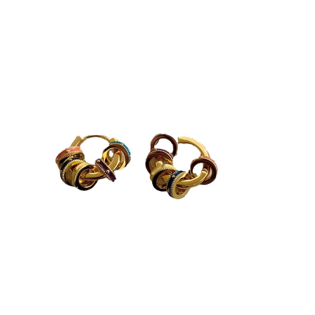 Classic Circle Earrings Ear Buckles Retro Contrast Color Enamel Drop Glaze Removable Multi-Wear Method Premium Niche Fashion Earrings