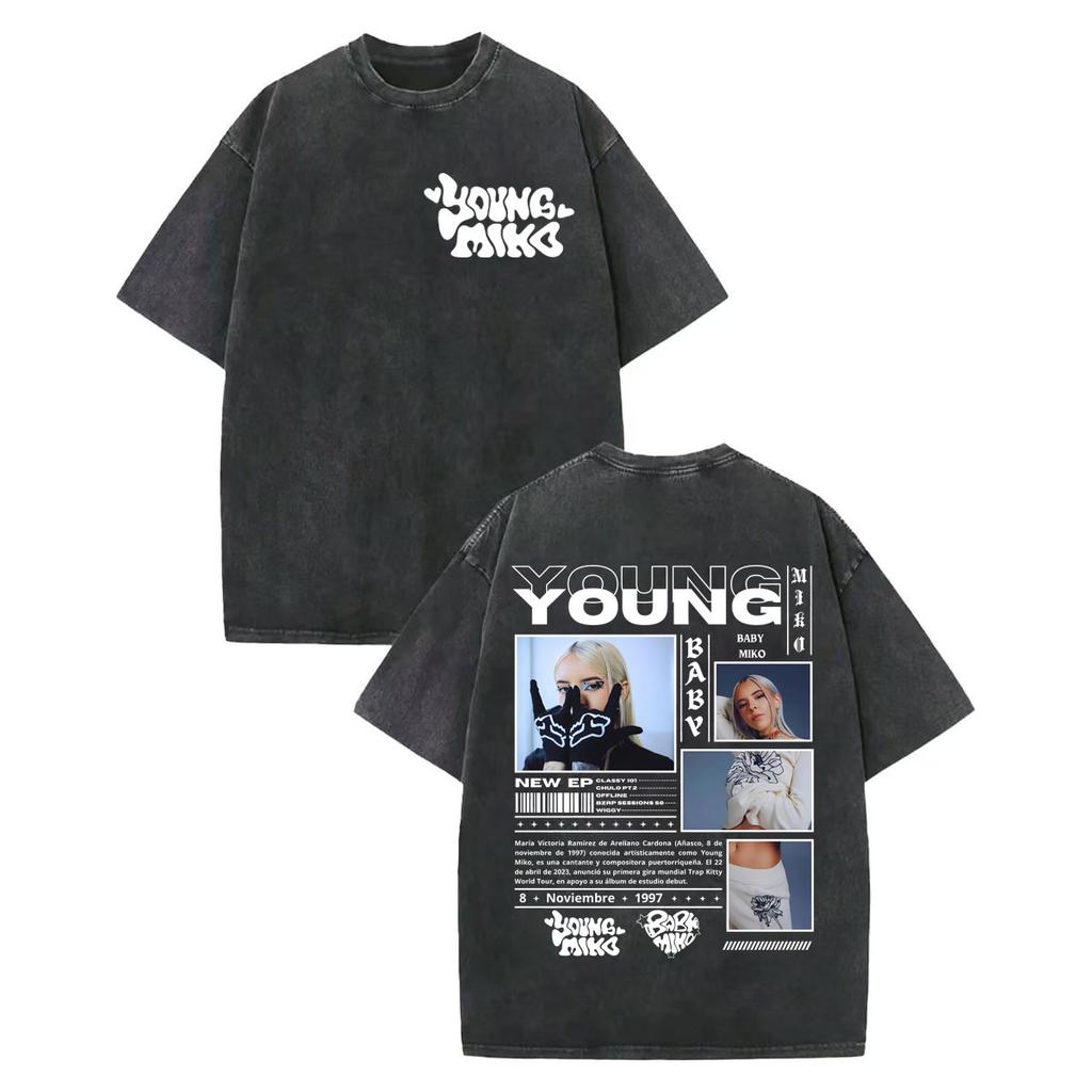 Rapper Young Miko Graphic T Shirts Men Women Clothing High Quality Vintage Washed Tshirt Summer Casual Loose Cotton Tshirts