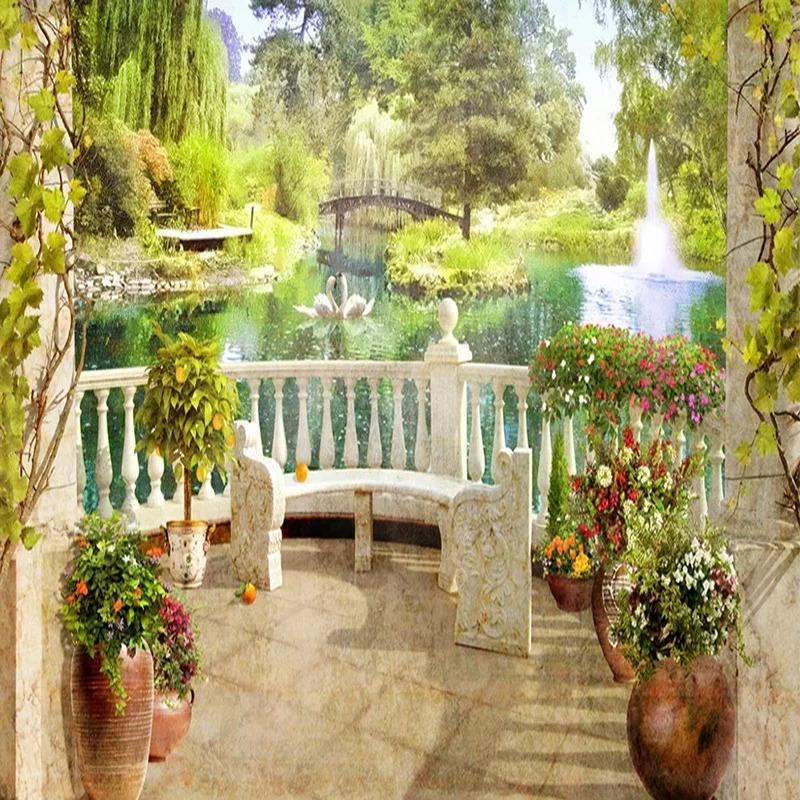 Tapet Foto 3D Stereo Balcon Grădină Peisaj Picturi Murale Living Sufragerie Pictură Murală de Perete Decor Acasă