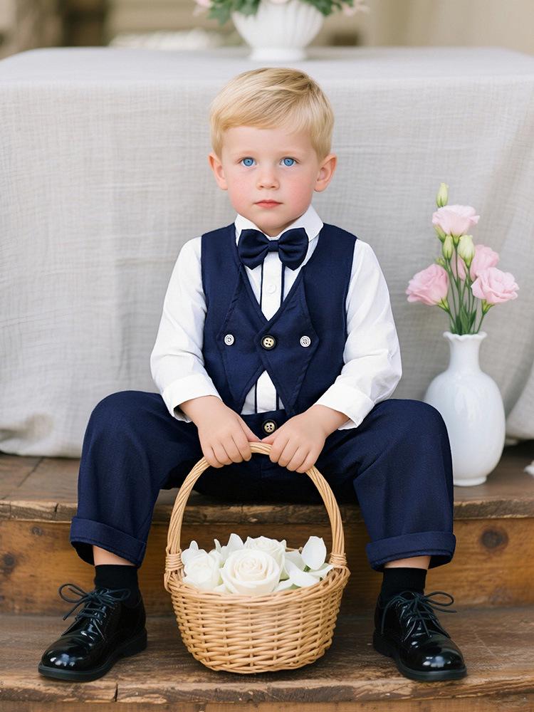 Herbst 2025 Formelles Jungen-Westen-Set - Blumenklavier Moderator Geburtstagsaufführung
