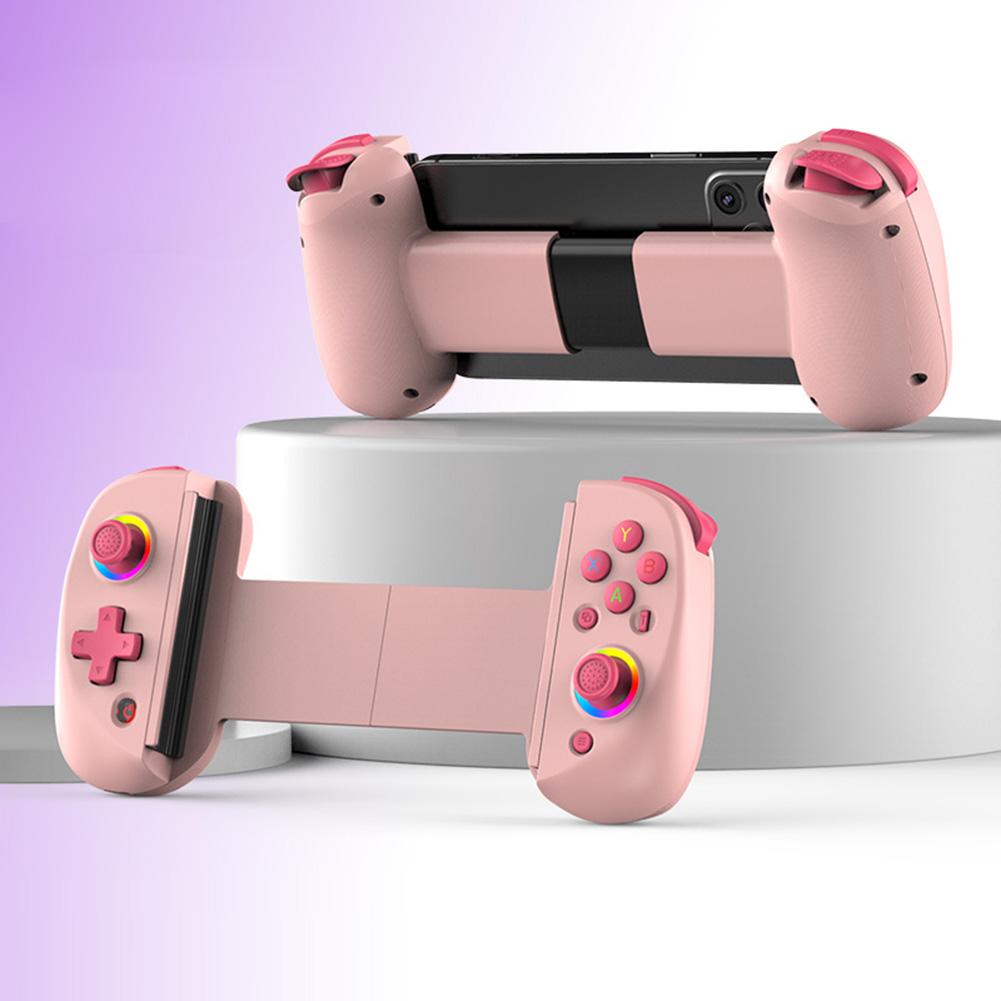 

D8 Telescopic Mobile Phone Gamepad with Turbo/6-axis Gyro/Vibration Game Controller RGB Light for Android/iPhone/Switch /PS4/PC рожевий