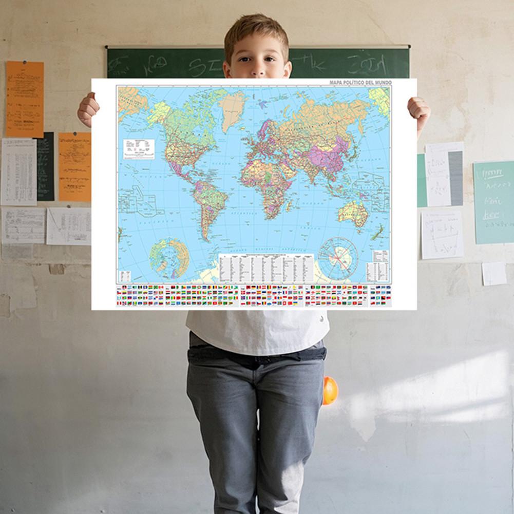 Spanish Map-World Map-Political Distribution-City Maps,Poster for Home Office Classroom,Travel/Educational Supplies