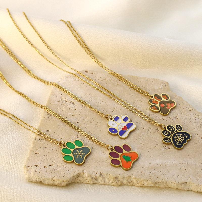 Dog Claw Necklace Exclusive Pendant Necklace Cute Titanium Steel Oil Dripping Dog Claw Pendant Necklace
