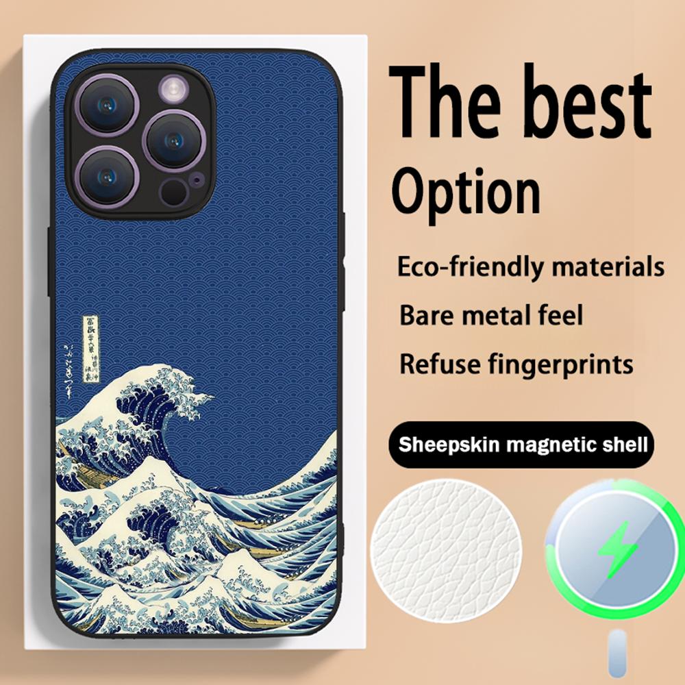 Japanische Kunst Text Mode Liebe Design Handyhülle Für iPhone 16 15 14 13 12 11 Plus Pro Max High-End Luxus Magsafe Lammleder