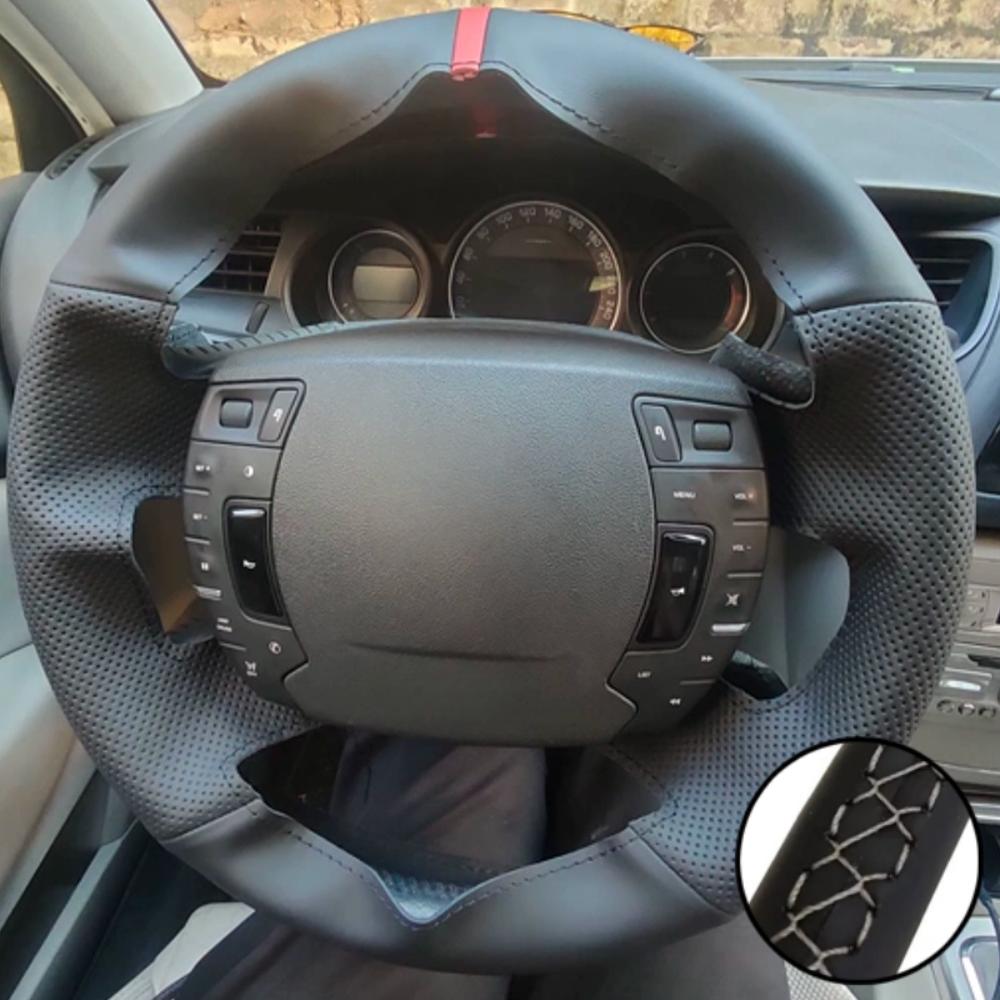 Hand-stitched Black Artificial Leather Steering Wheel Cover For Citroen C5 2008 2009 2010-2017 Auto Interior Accessories