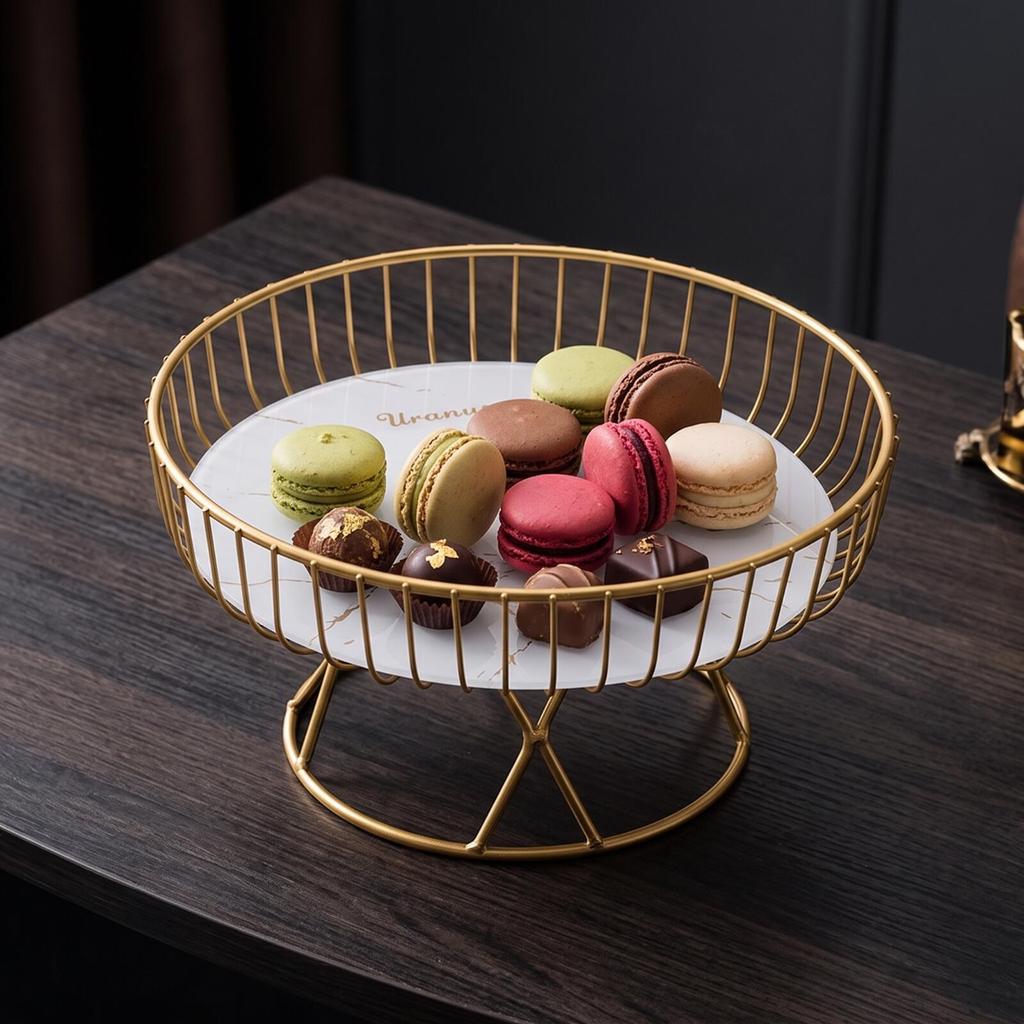 Pedestal Display Tray with Wire Frame Fruit Bowl Elevated Basket for Homeowners, Hosts,