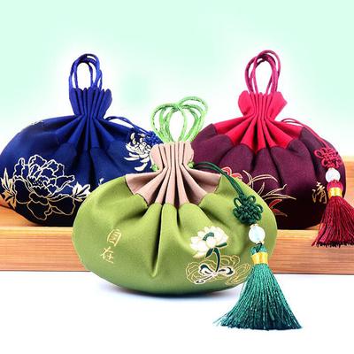 5 Pcs Chinese Style Tassel Pouch Gift Bags Ancient Style Lotus Mid-Autumn Festival Sachet Gift Purse Jewelry Drawstring Pouch