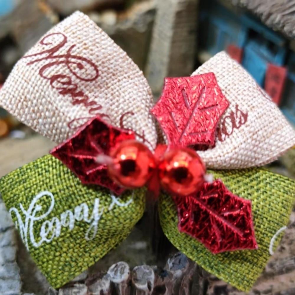 10Pcs Red/Green Bow Ornaments Bead Festival Accessory Rustic Mini Christmas Bows  Gift Wrapping