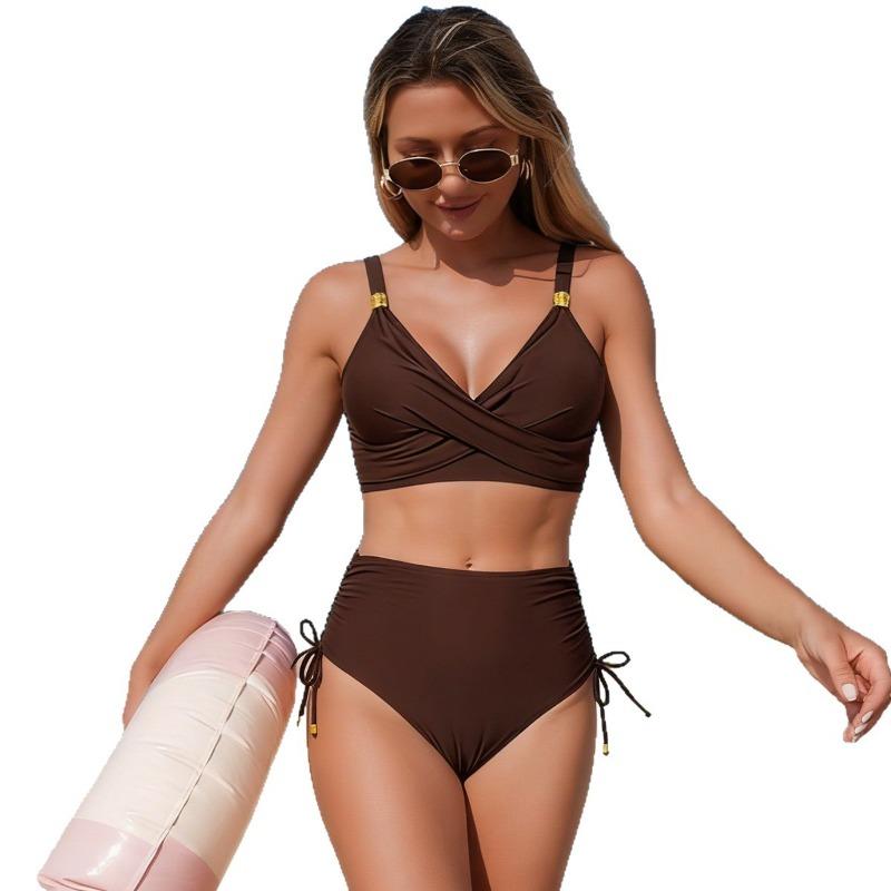 2026 New European and American Split Swimsuit Women's Solid Color Sports High Waist Explosion Bikini Spot