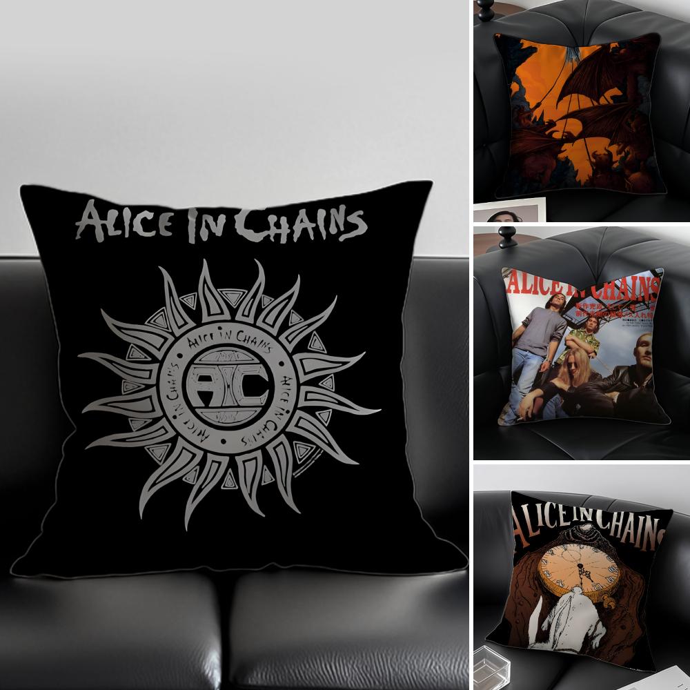Tonnika Chen Unisex A-Alice In Chains Band Rock Cushion Cover Pillow Case Anti-Dustmite Invisible Zipper Silky Plush Cushion