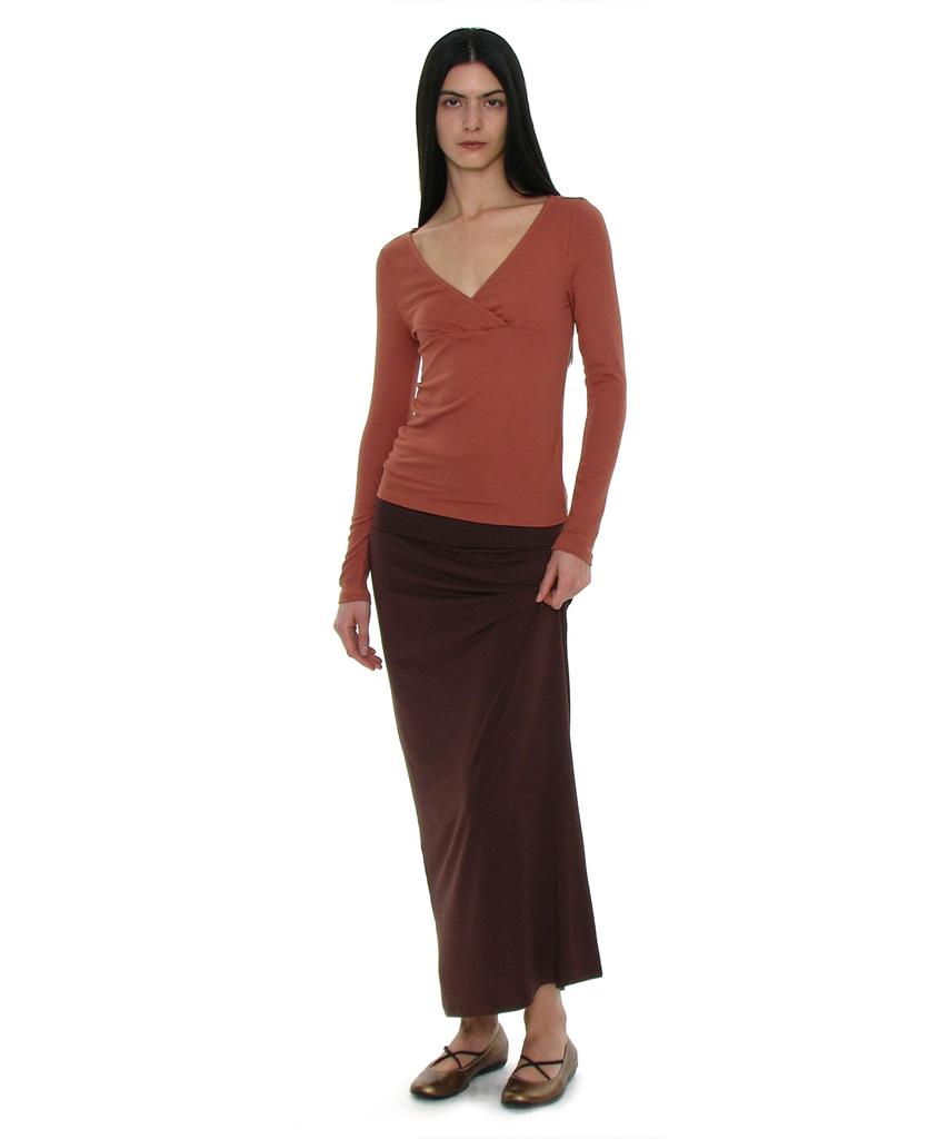 PARTIMENTO WOMEN Pwc Crossover Wrap V-Neck Long Sleeve Top_Brick
