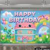 2D Cartoon Cat House Backdrop, Colorful Birthday Background with Music Notes for Baby Shower & Kids Events