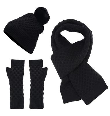 Strick Aran Kälte Wärme flauschig gebürsteter Strick Kälte Kälte Geschenk [Nur für $ole] Schal, Handschuhe, Mütze, 3-teiliges Set, stilvoll, Muster, Winter, Schutz, Wärmeerhalt,