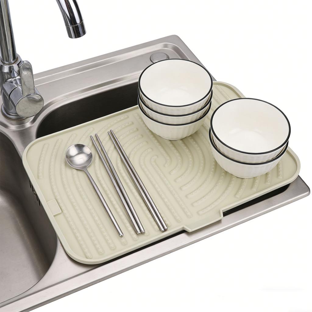 Silicone Dish Drying Mat with Slope Drain Design Non Slip Sink Dish Drying Rack Mat for Kitchen Counter