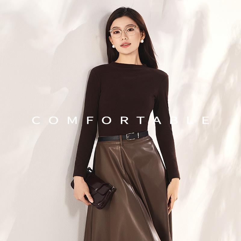 Women's Slim-Fit Tencel Wool Knitted Long Sleeve High Neck Shirt