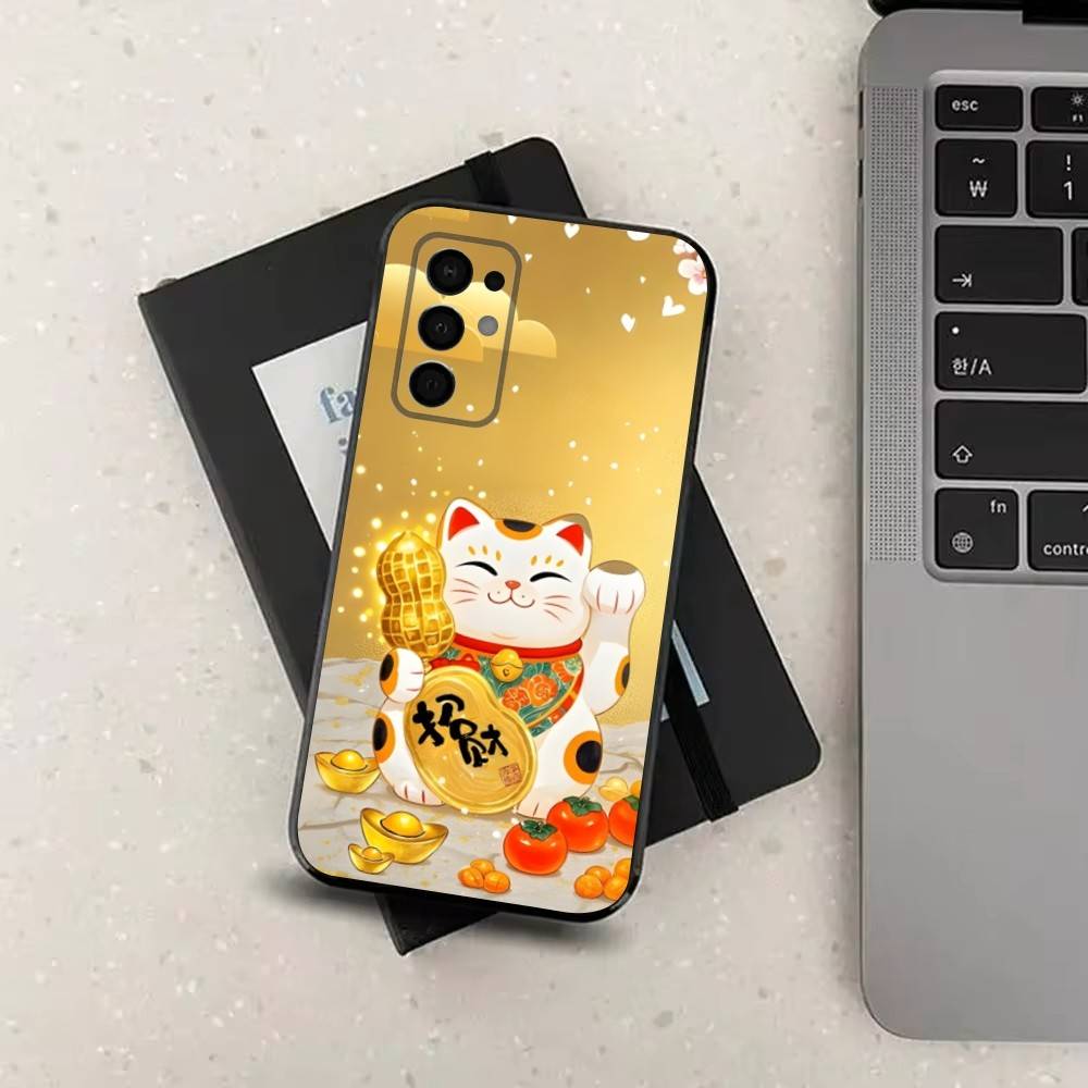 

Cartoon Lucky Cat Cute Art Phone Case For Samsung Galaxy A73,31,32,72,41,53,52,71,22,5G,Note,J7,8,9 Soft Black Silicone Cover SamsungA41
