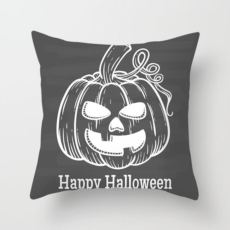 New Halloween Skull Pillow Black and White Pumpkin Print Pillow Case Peach Velvet Labeled Cushion