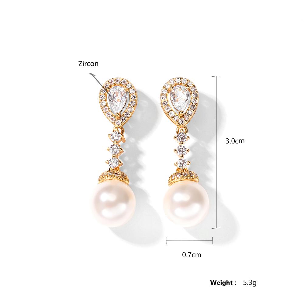 ZAKOL Elegant Round Imitation Pearl Earrings for Women Korean Fashion Water Drop CZ Bridal Earring Wedding Jewelry