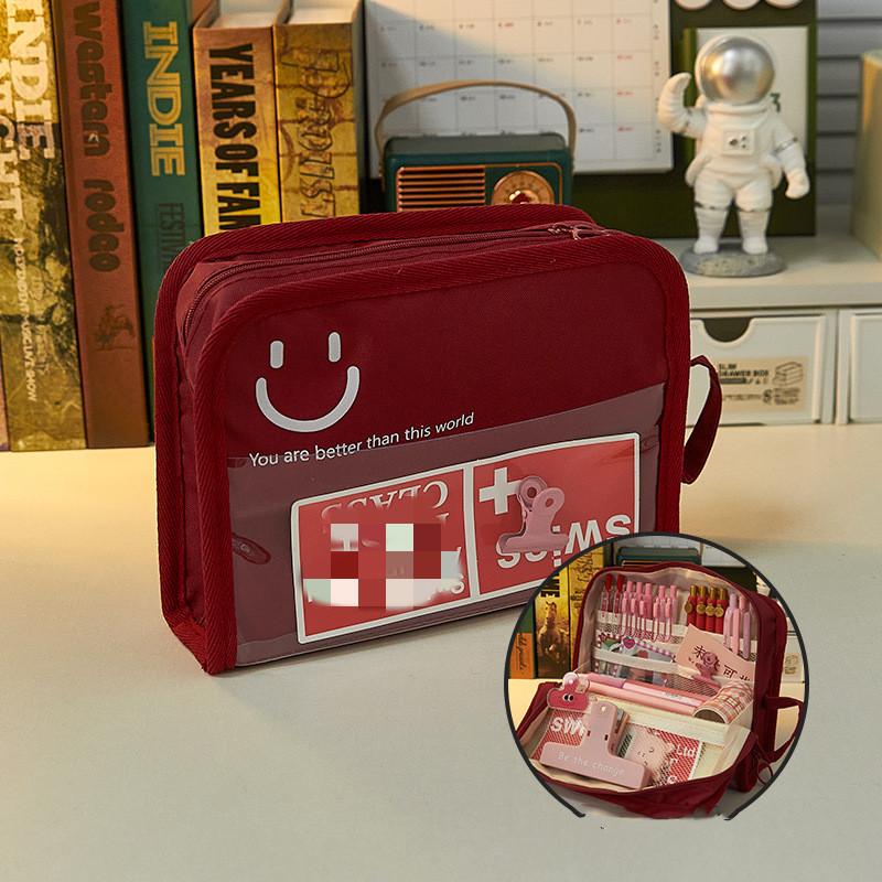 

1 шт. японский INS Canvas большой открывающийся простой мешочек для ручек большой емкости многослойный карандаш канцелярский мешок для хранения школьные принадлежности красный