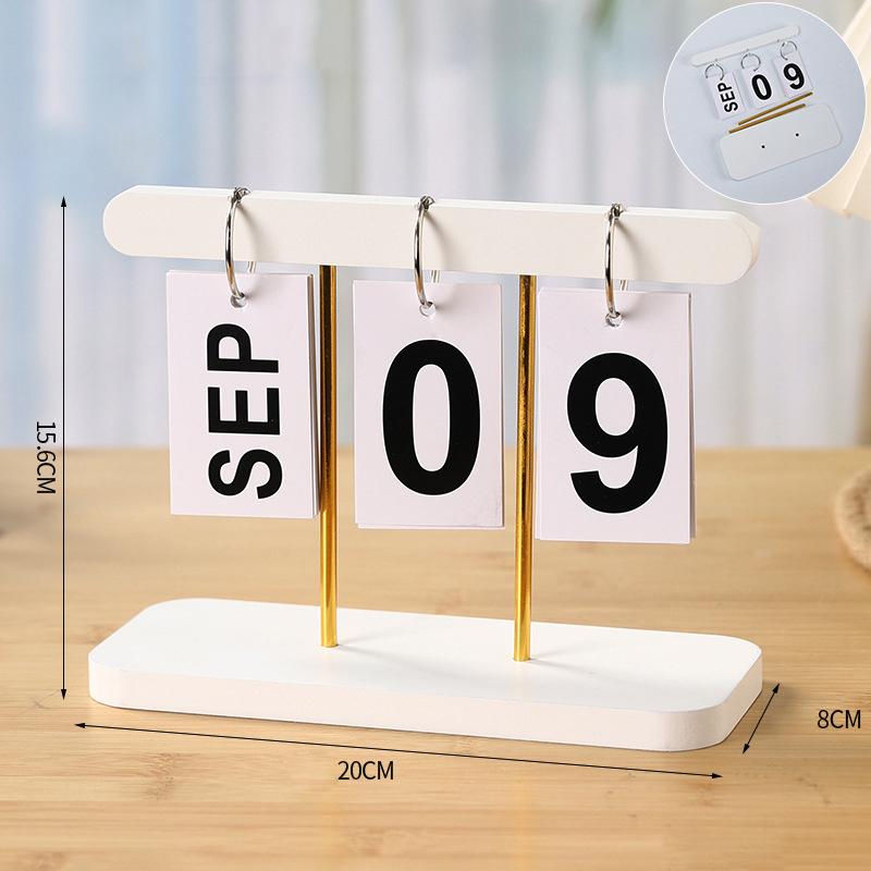 Wooden Perpetual Flip Calendar Simple Minimalist Design Desktop Ornament for Home Study Dorm Office Desk Decor