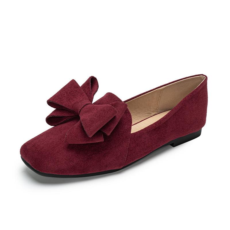 Fashion 2025 Spring Bowknot Flats Women Square Toe Ballerinas OL Ladies Office Dress Ballets Shoes Soft Velour Moccasines Femmes Loafers