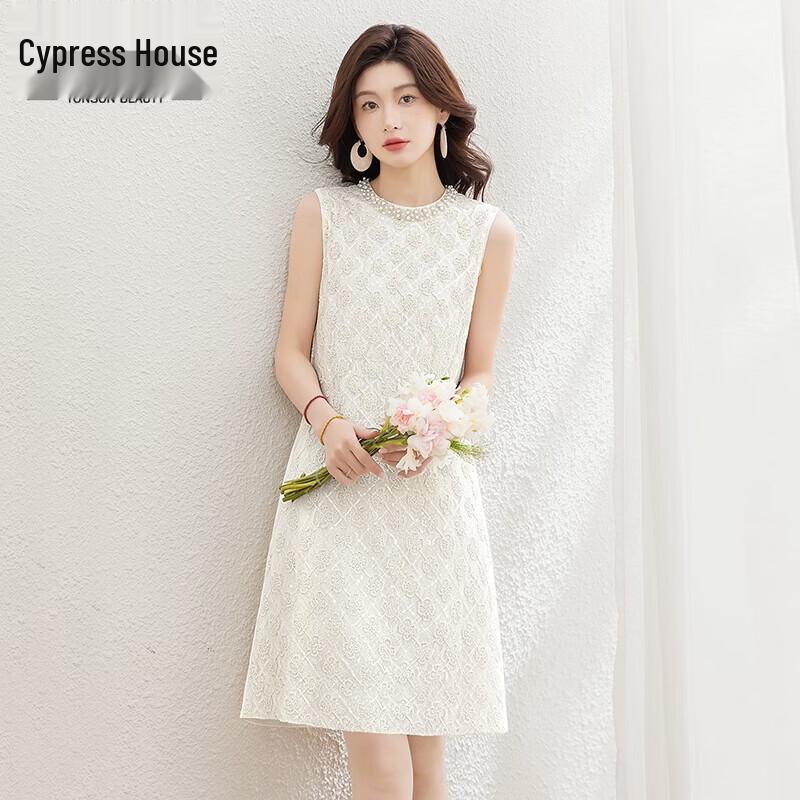 Elegant Beaded Sleeveless A-line Dress M абрикосовый