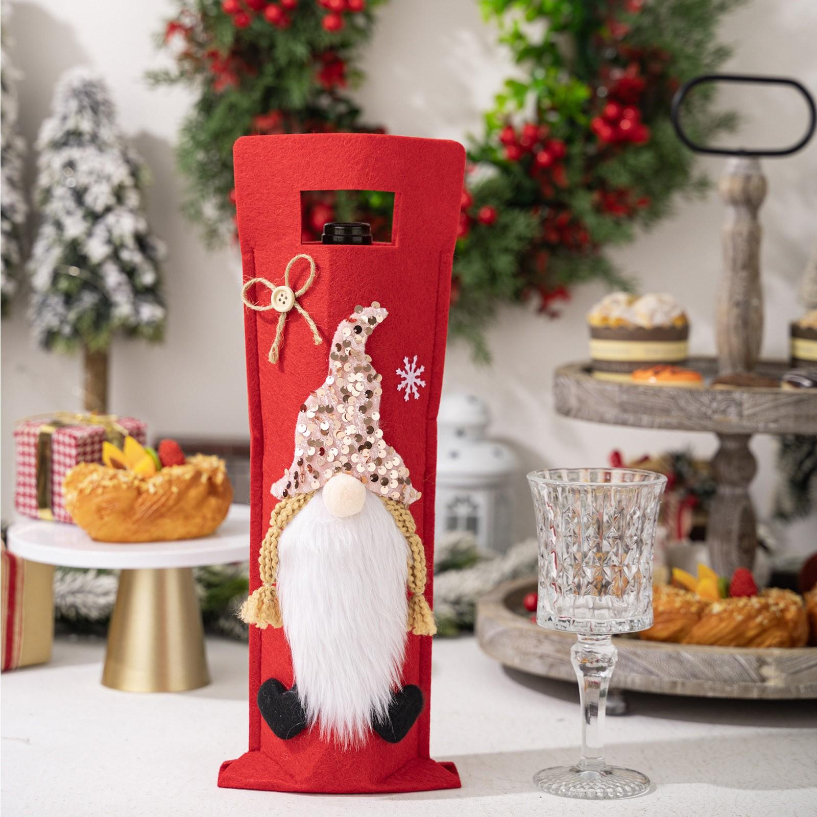 

Christmas Dwarf Wine Bottle Bag, Reusable Non-Woven Wine Bottle Protector Bag For Christmas Party Table Decoration One Size