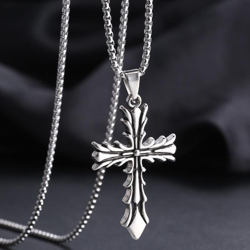 Unisex Retro Cross Pendant Necklace - European & American Hip-Hop Style