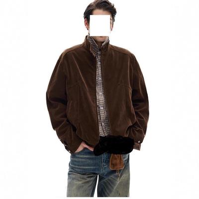 American New 2026 Coffee Shoulder Zipper Jacket Men's Autumn Old Money Style Retro Stand-up Collar Harrington Jacket