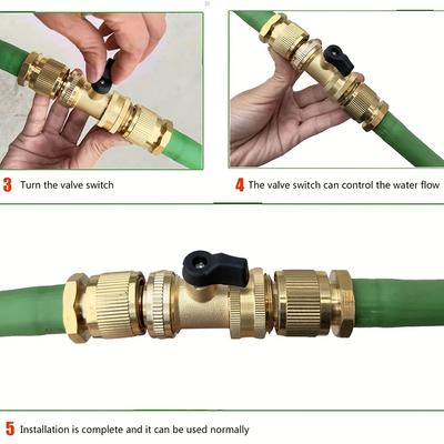 3/4" Brass Ball Valve Quick Connector - Eu Thread Bidirectional Flow For Car Wash & Garden Hoses, Leakproof With Rubber Gaskets