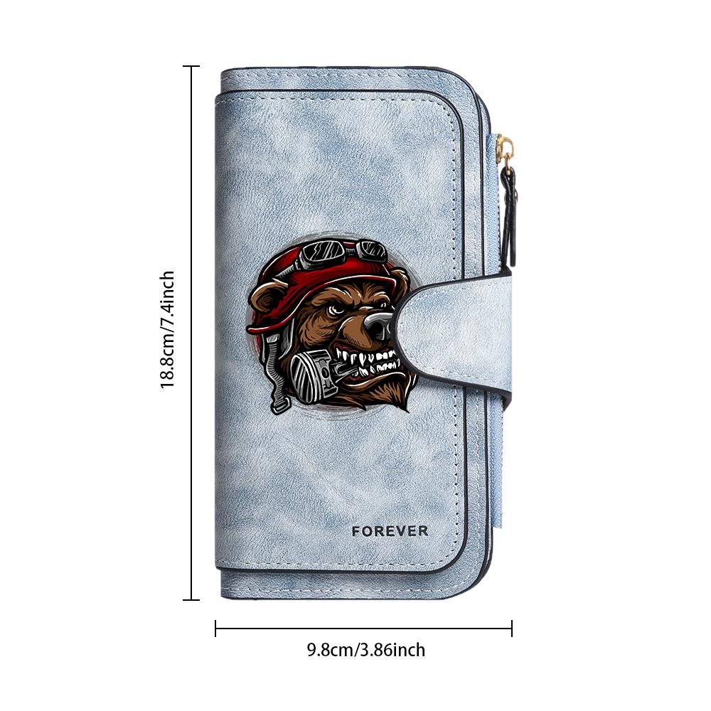 Stylish Biker Bear Pattern Long Wallet Forever Daily Use Multi Slot Card Holder Purse