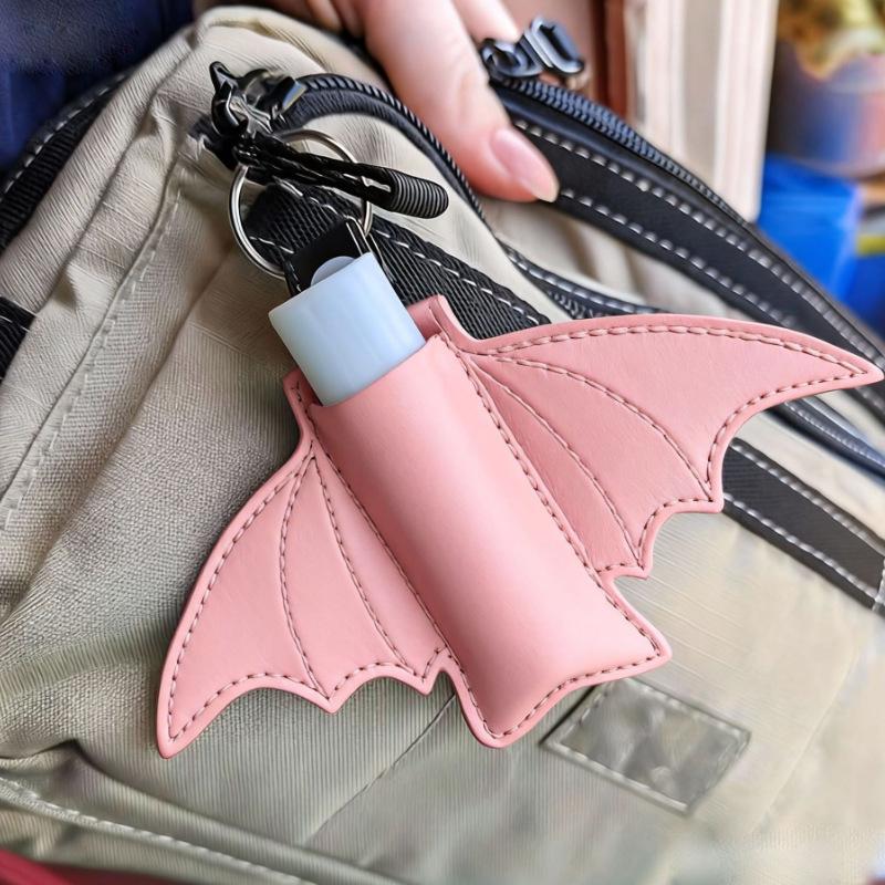Bat Lipstick Lip Gloss Bag Keychain Holder PU Chapstick Pouch Key Ring Portable Lip Balm Bottle Packaging Cover Key Chain