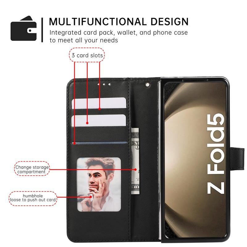 Leather Flip Phone Case for Samsung Galaxy Z Fold 7 6 5 4 3 5G Fold7 Fold6 Fold5 Wallet with Card Holder Protective Cover