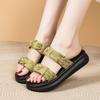 Fashion Thick Bottom Slippers 2025 Women's Embroidered Beach Flip Flops Outdoor Soft Sole Anti-Slip Elevating Platform Sandals